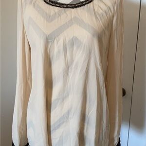 Blu Pepper Cream Blouse with ruffle and Black Trim